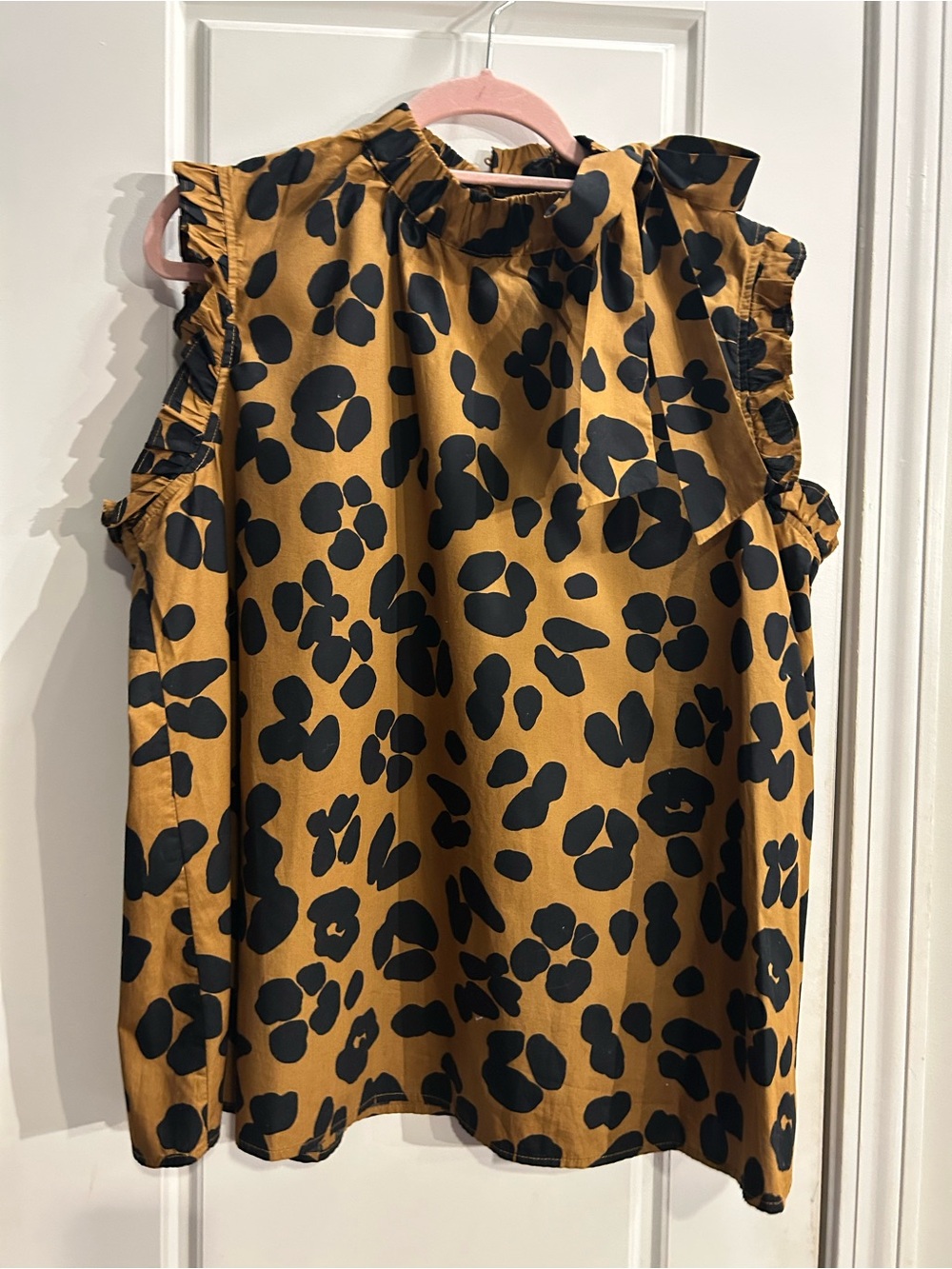 Who What Wear Leopard Print Tie-Neck Ruffle Sleeveless Top